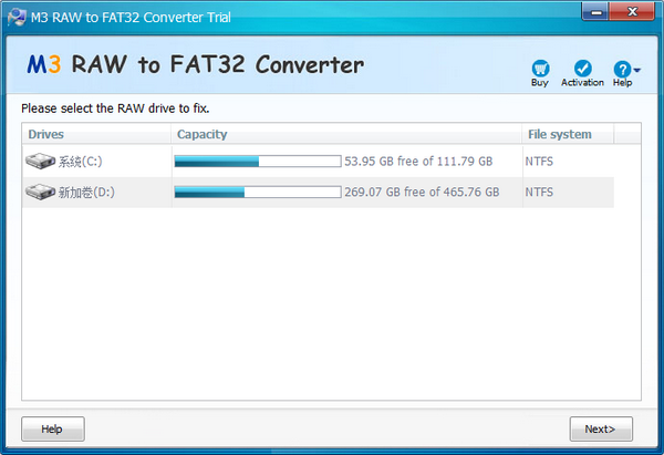 M3 RAW To FAT32 Converter(硬盘驱动器修复工具) v3.6免费版